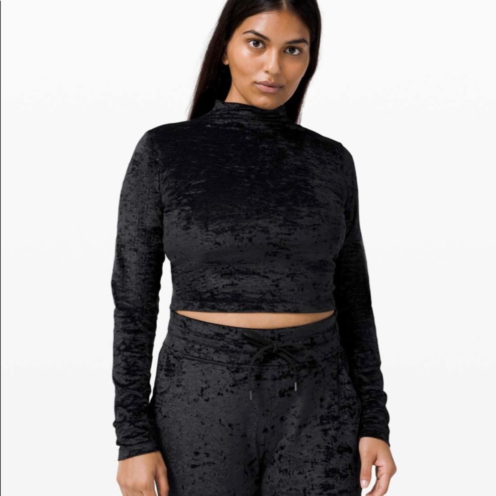 Lululemon Special Edition All Aligned Mock Neck Long Sleeve Black Crushed Velvet